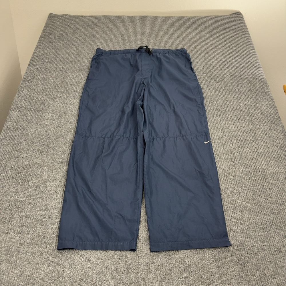 Nike Track‎ Pants Large Blue Polyester Ankle Zip Swoosh Athletic Gorpcore Style